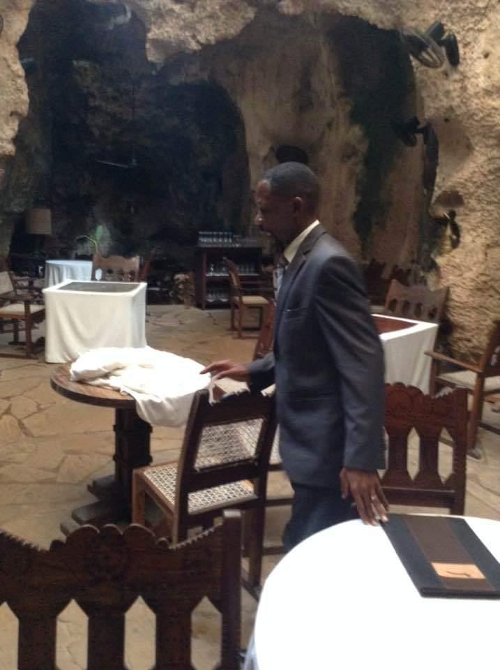 Table set inside the cave restaurant