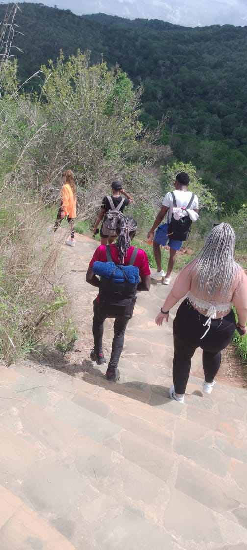 Hikers walking down the trail