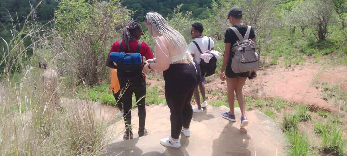 Group of hikers walking together