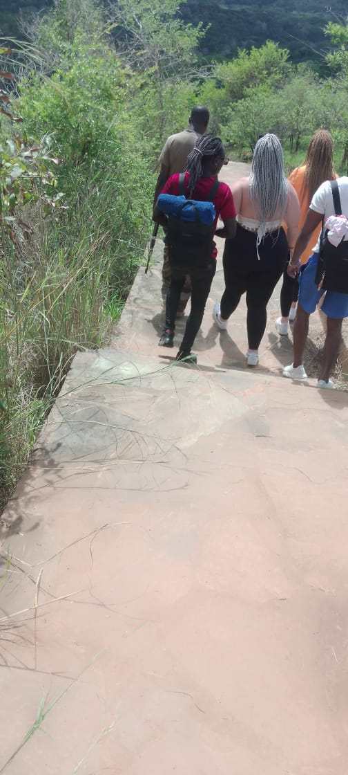 Guide leading hikers on a forest path
